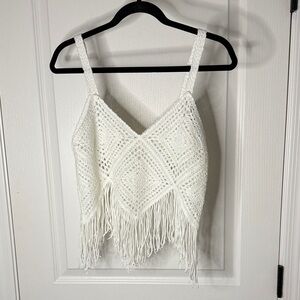 Elegant White Fringe Crochet Crop Top